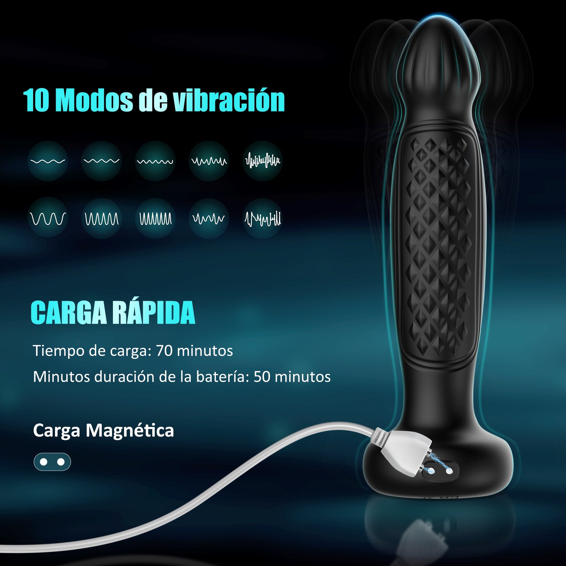 The black simulated silicone electric plug has 10 vibration modes