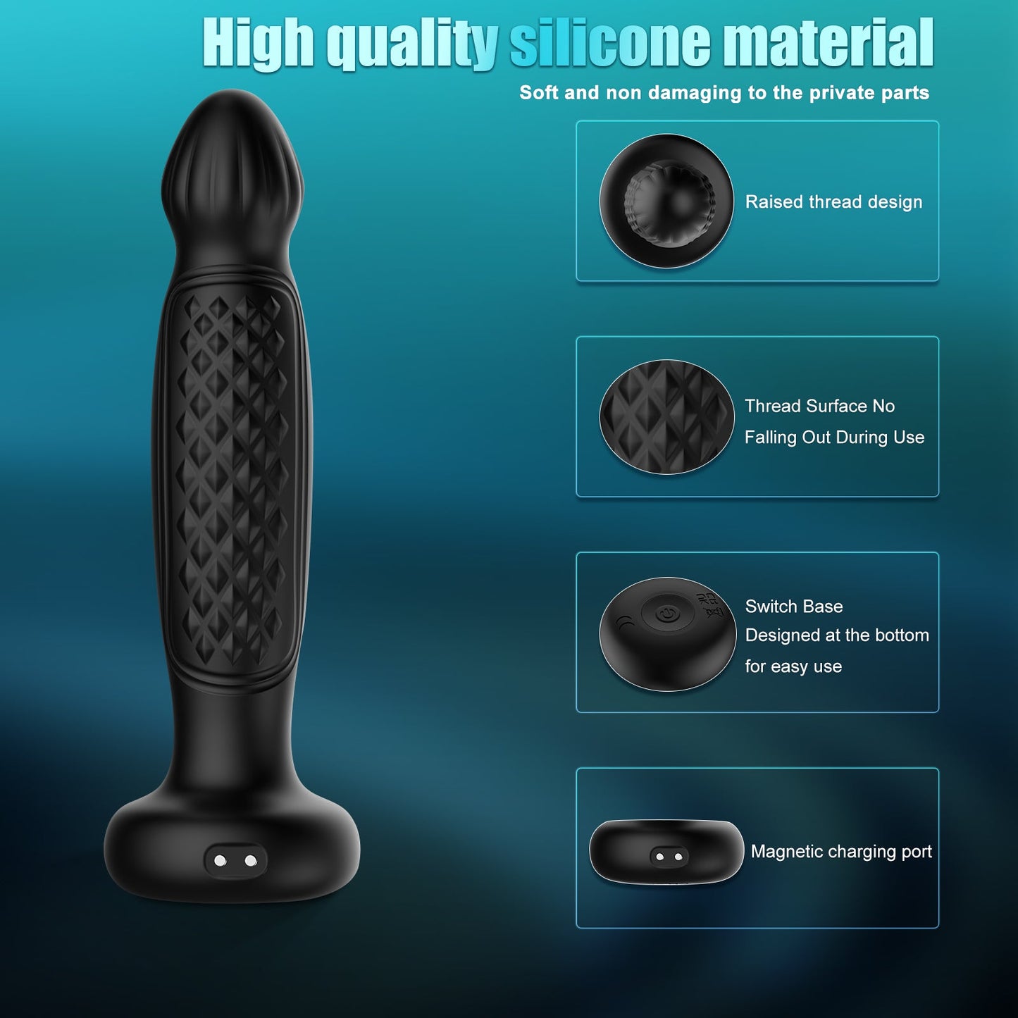 The black simulated silicone electric plug is made of high-quality silicone