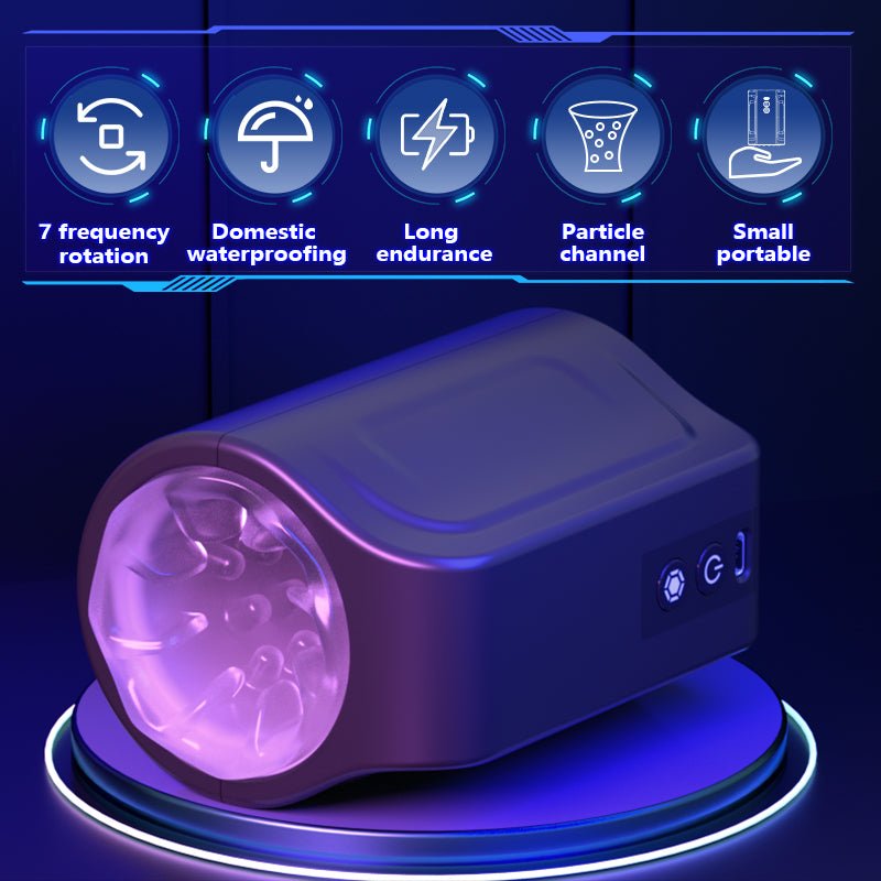Features of the black small rotary handheld automatic male masturbator