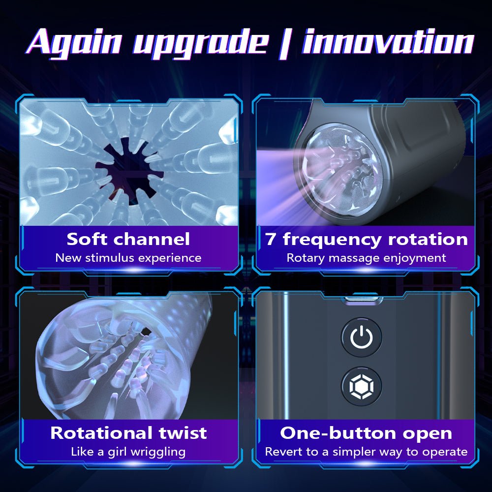 The black small rotary handheld automatic male masturbator features a novel functional design
