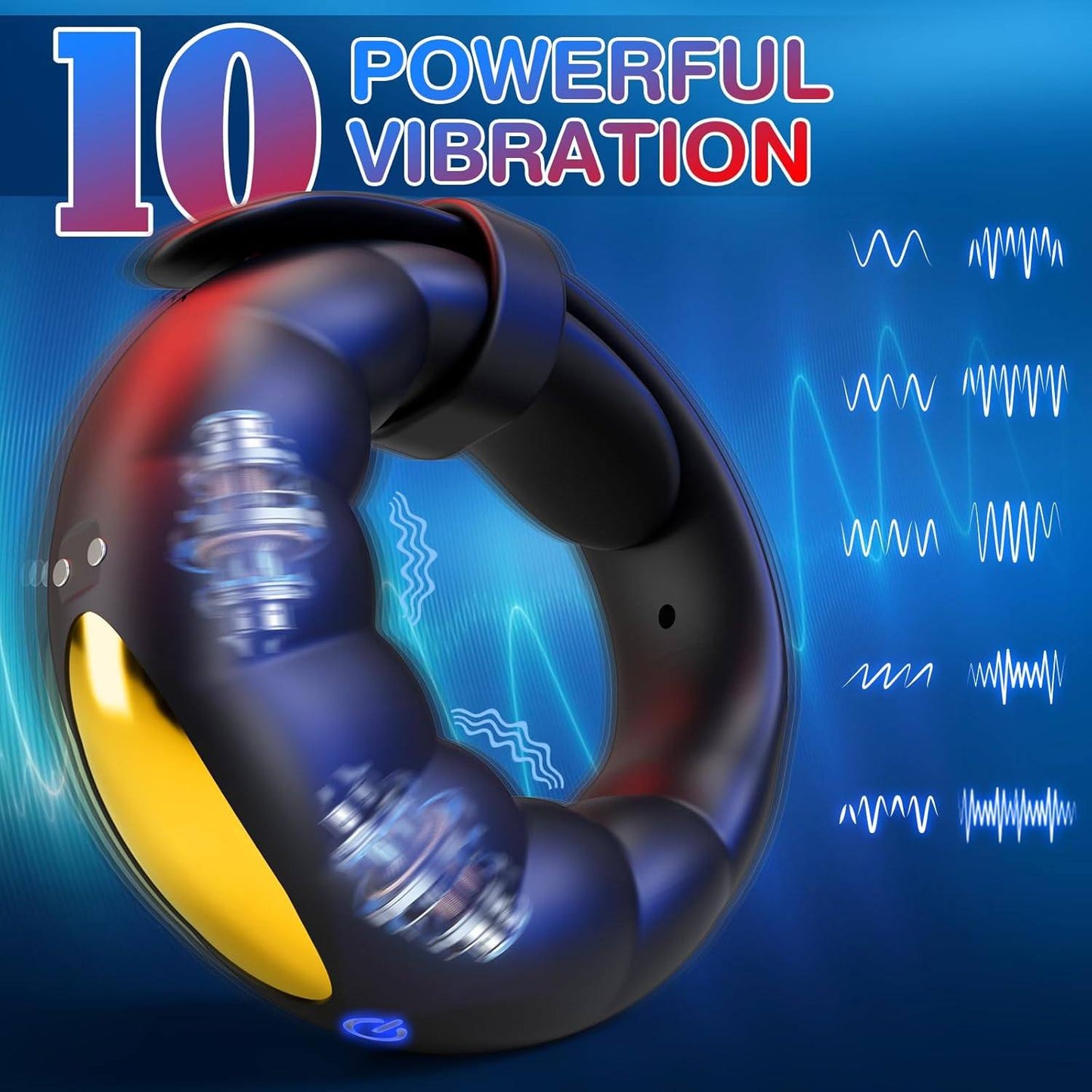 The black strap on the electric male cock ring has 10 vibration frequencies