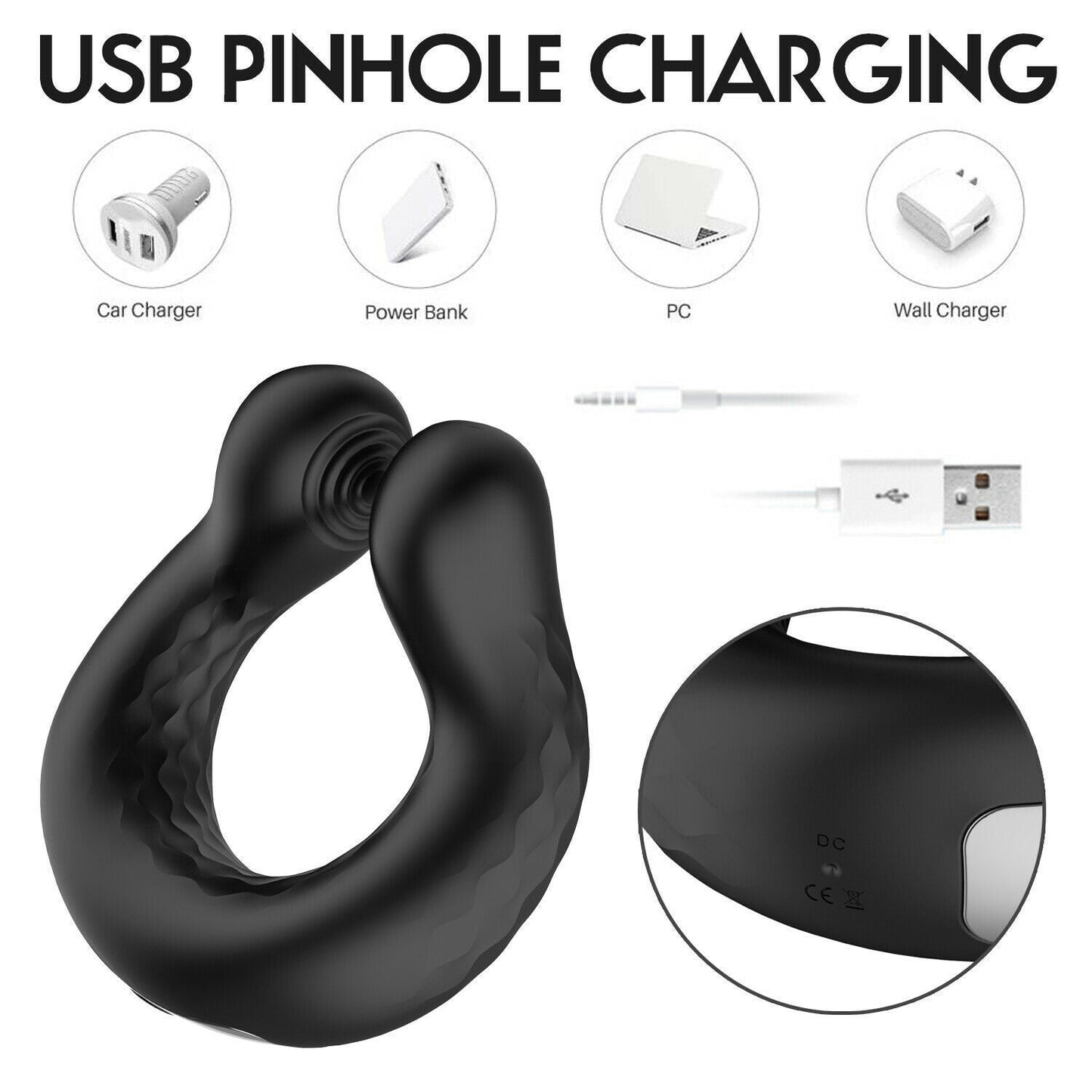 Black U-shaped electric male cock ring uses USB charging