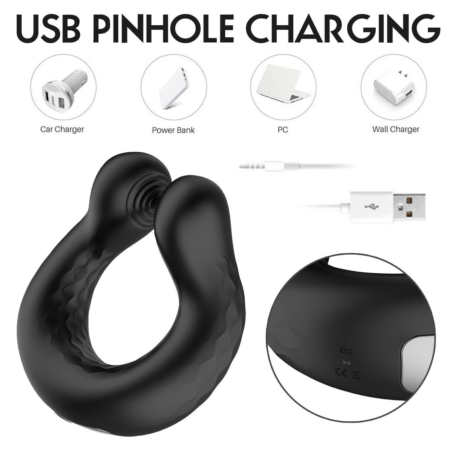 Black U-shaped electric male cock ring uses USB charging