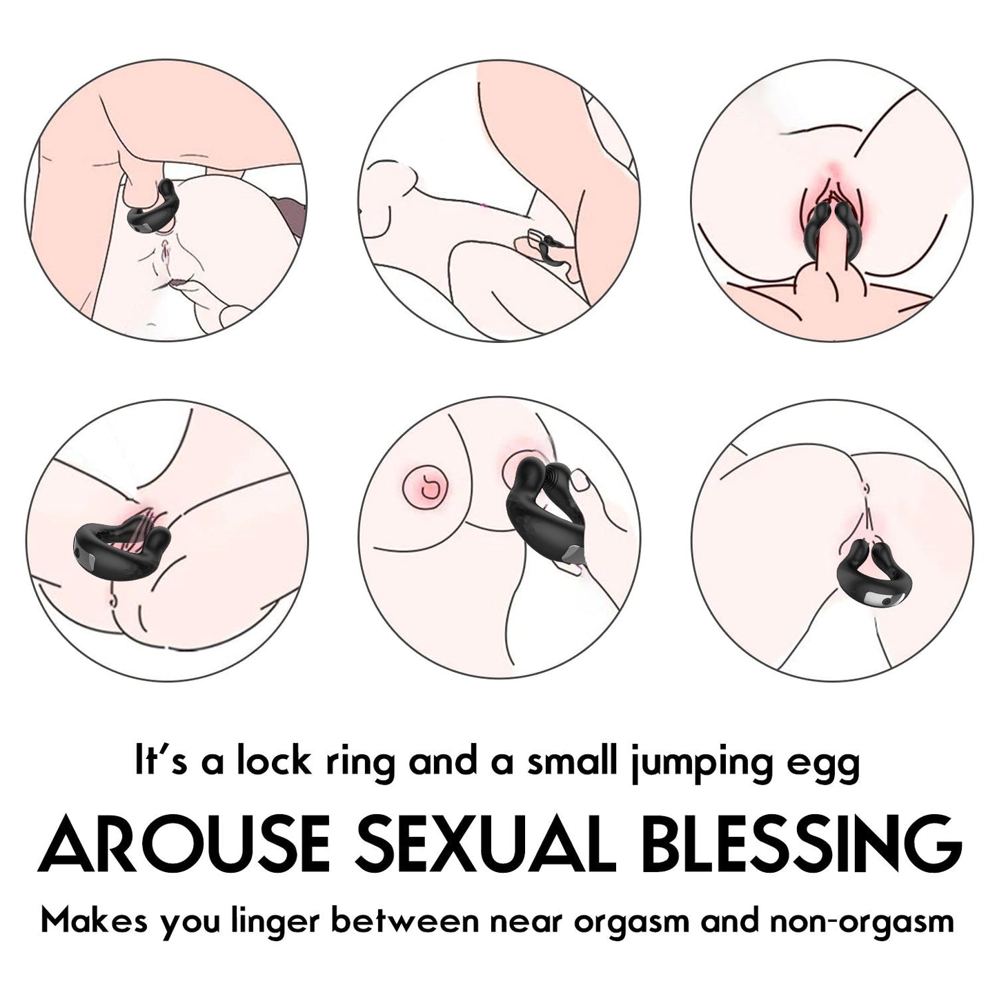 Black U-shaped electric male cock ring suitable for use on multiple body parts