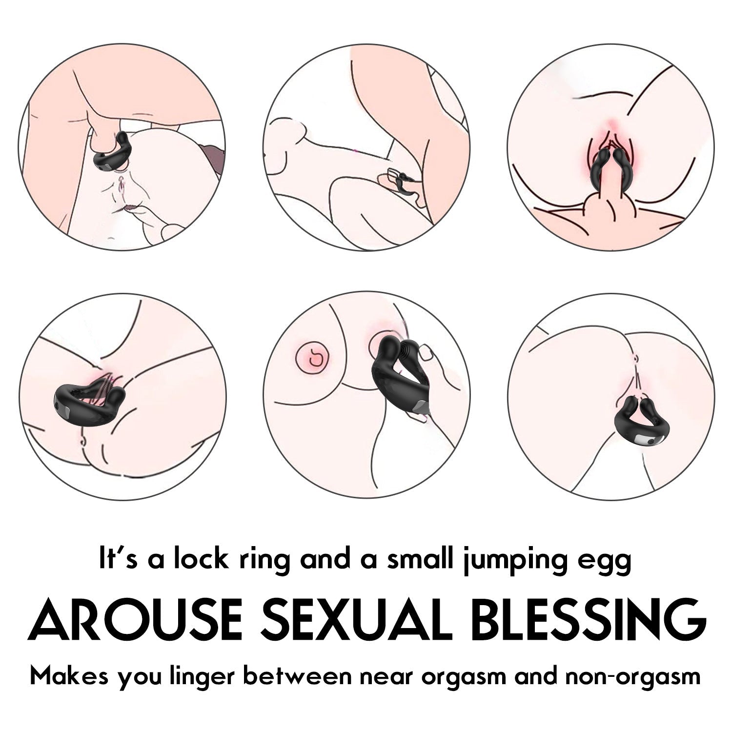 Black U-shaped electric male cock ring suitable for use on multiple body parts