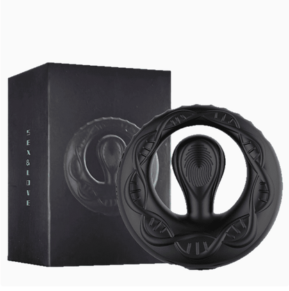 Black wearable electric male prostate stimulator packaging and product display