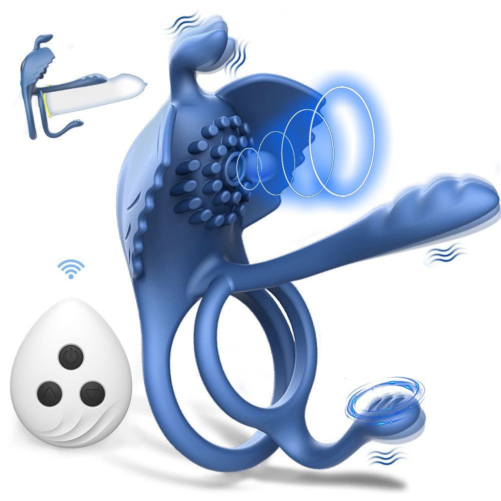 blue silicone particle electric male prostate stimulator with cock ring
