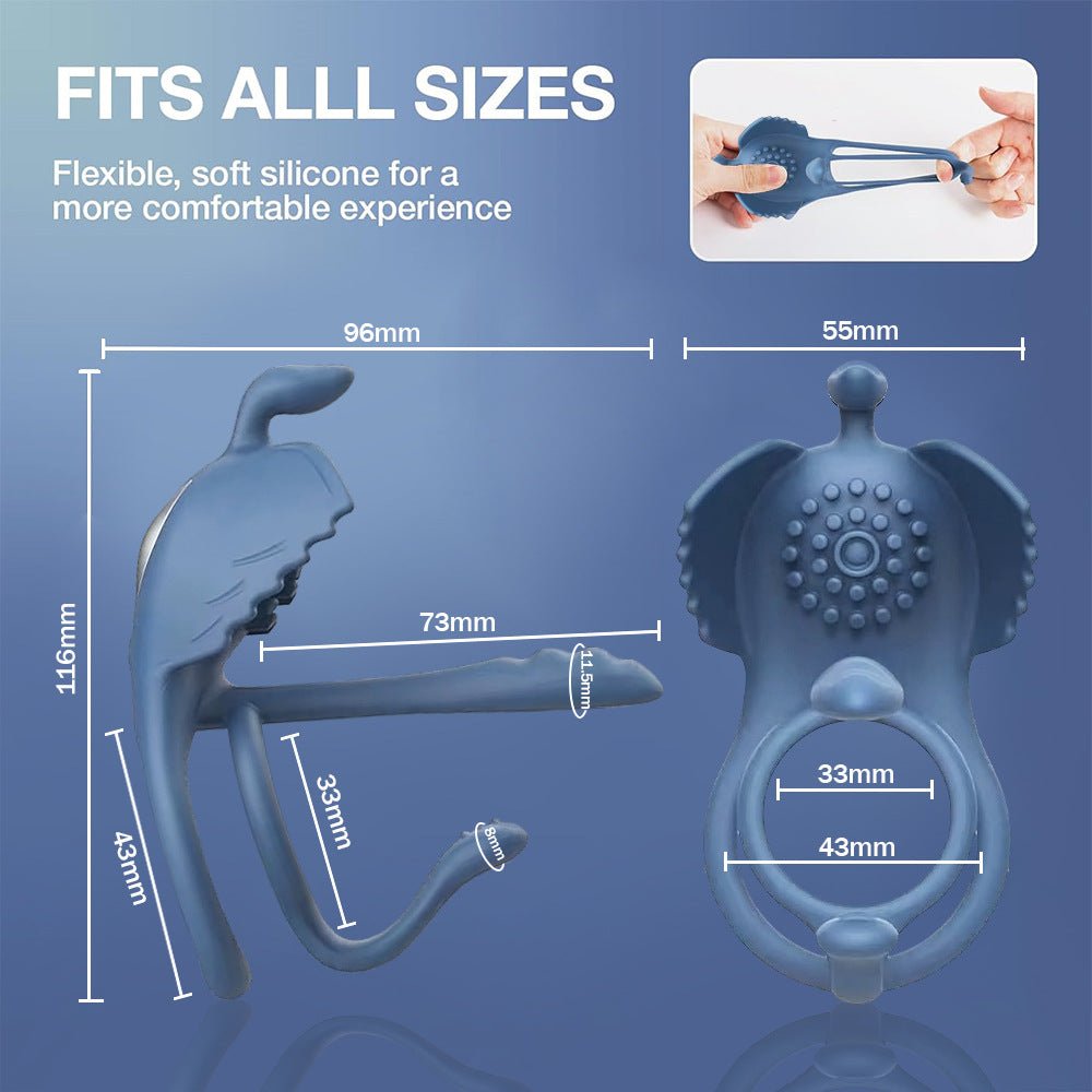 Blue silicone particle electric male prostate stimulator with cock ring size chart