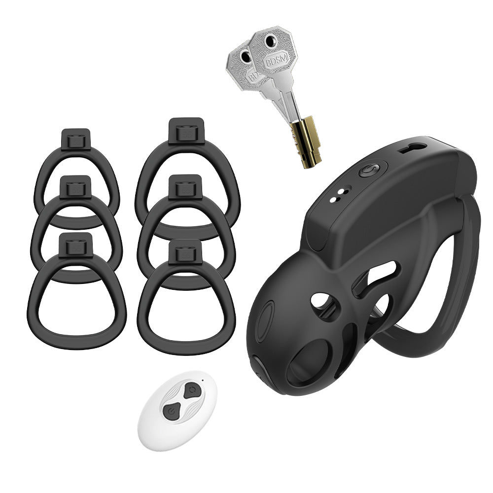 Ergonomic Electric Remote Control Chastity Cage Set with 6 Sizes Base Rings