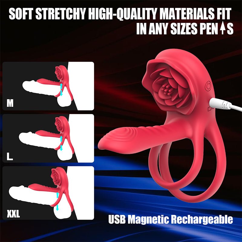 Dual - Motor Silicone Male Stimulation Ring with Rotating Sleeve, Remote Control & Vibrating Tongue - Nightloom Sex Toy Shop