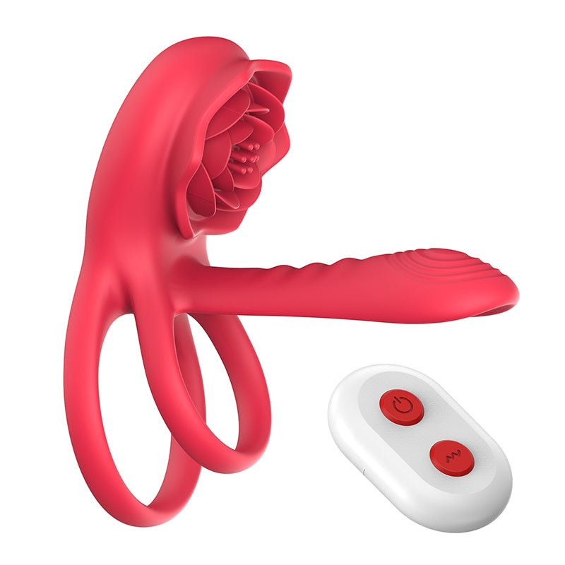 Dual - Motor Silicone Male Stimulation Ring with Rotating Sleeve, Remote Control & Vibrating Tongue - Nightloom Sex Toy Shop