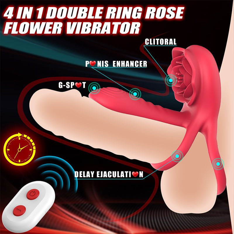 Dual - Motor Silicone Male Stimulation Ring with Rotating Sleeve, Remote Control & Vibrating Tongue - Nightloom Sex Toy Shop