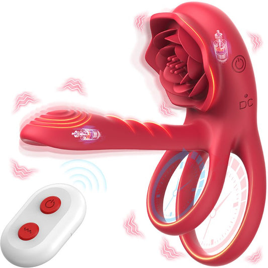 Dual - Motor Silicone Male Stimulation Ring with Rotating Sleeve, Remote Control & Vibrating Tongue - Nightloom Sex Toy Shop