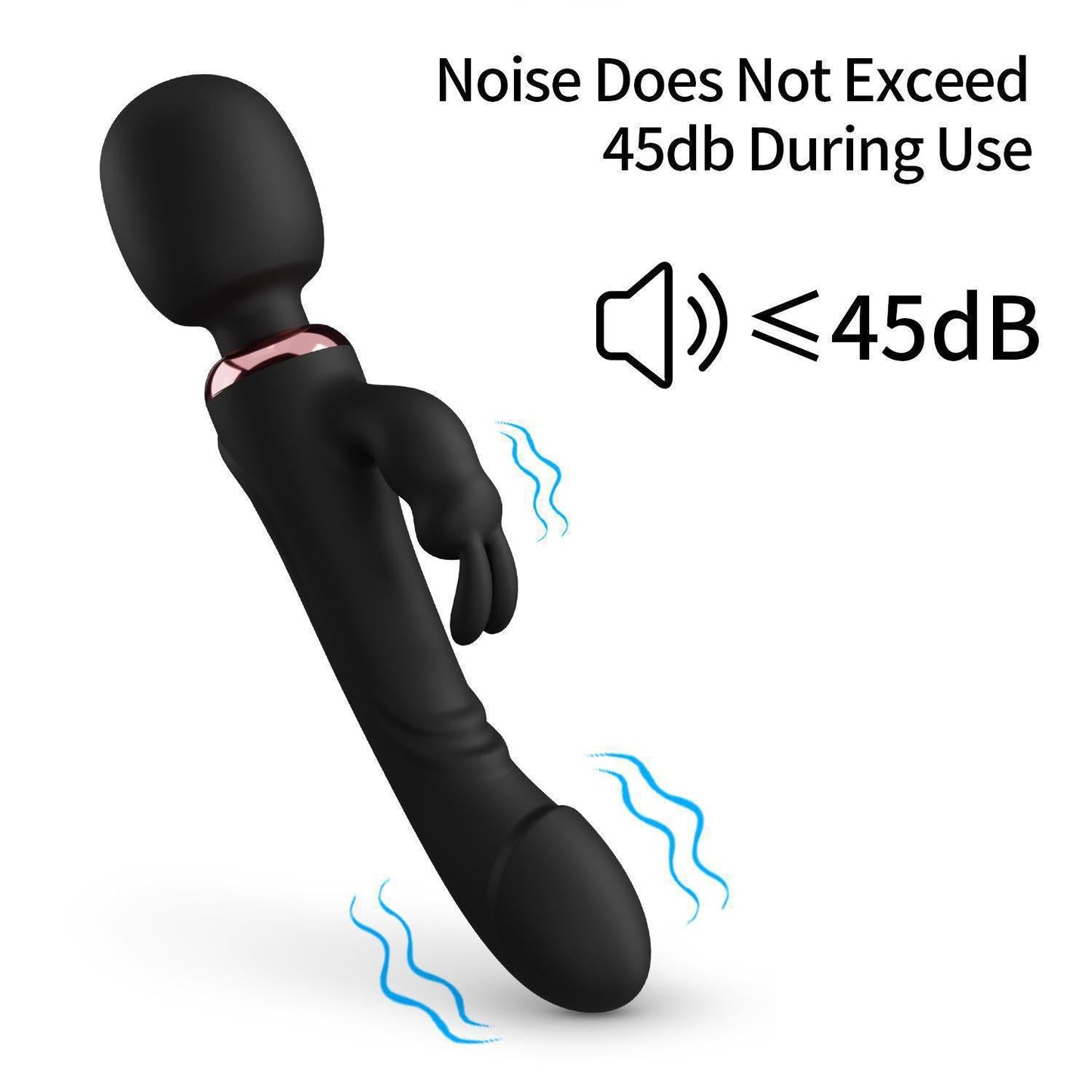 Black realistic penis head rabbit female vibrator noise less than 45 decibels