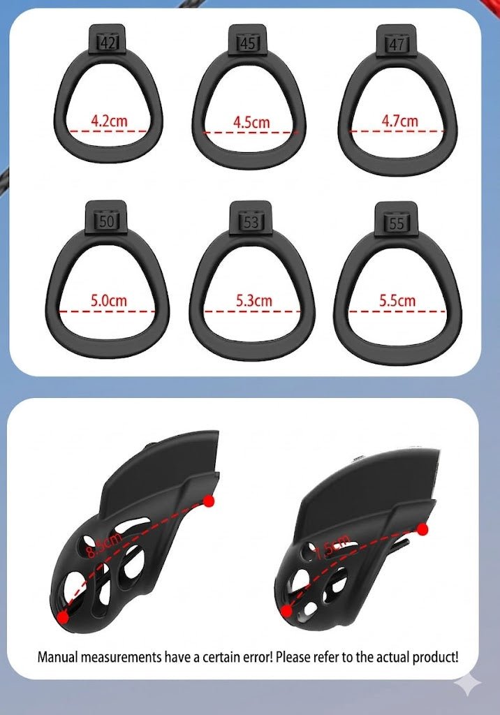 Ergonomic Electric Remote Control Chastity Cage Set with 6 Sizes Base Rings - Nightloom Sex Toy Shop