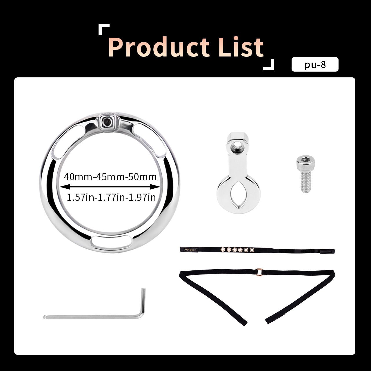 Ergonomic Stainless Steel Chastity Cage Auxiliary Ring Set with Adjustable Elastic Straps, Metal Anti - Off Ring & Allen Key Hardware - Nightloom Sex Toy Shop