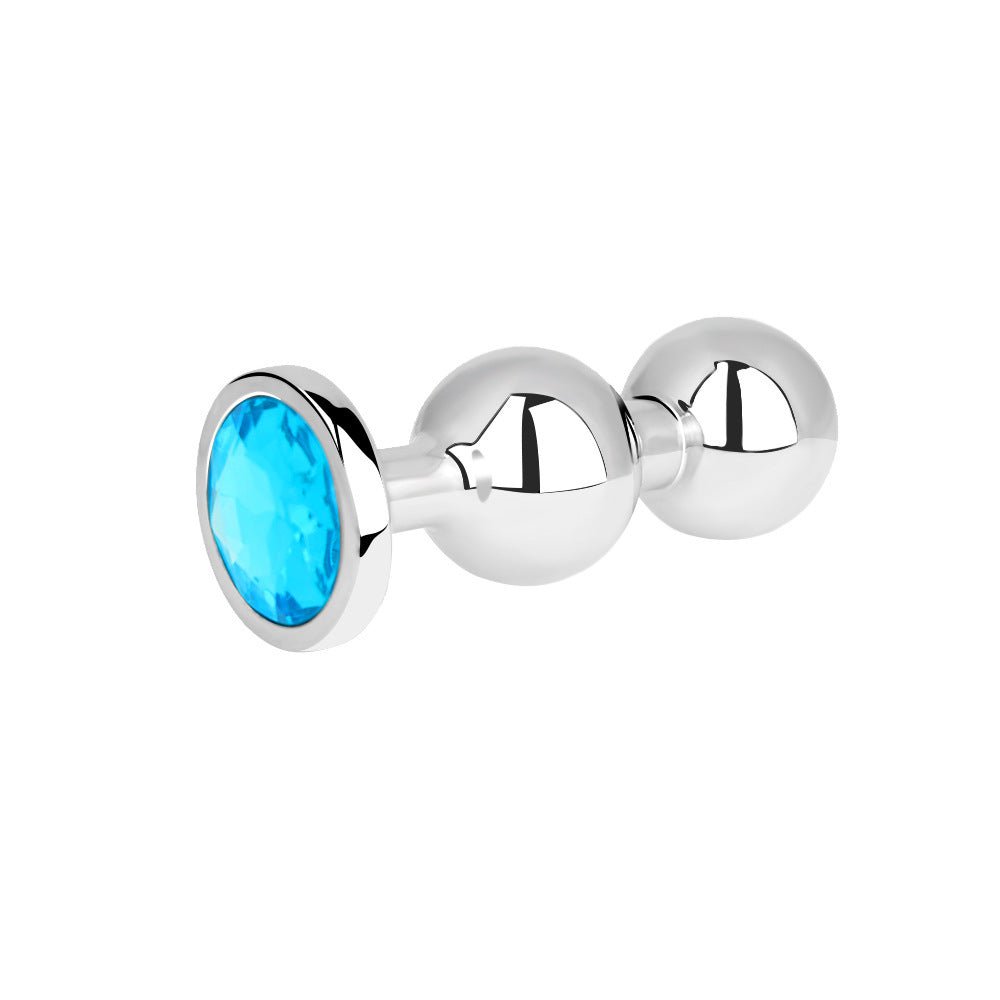 Gemstone-based metal butt plug with double-sphere design