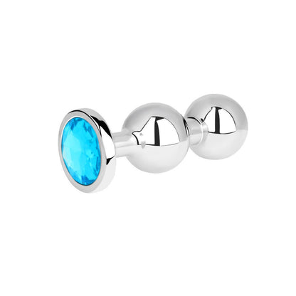 Gemstone-based metal butt plug with double-sphere design