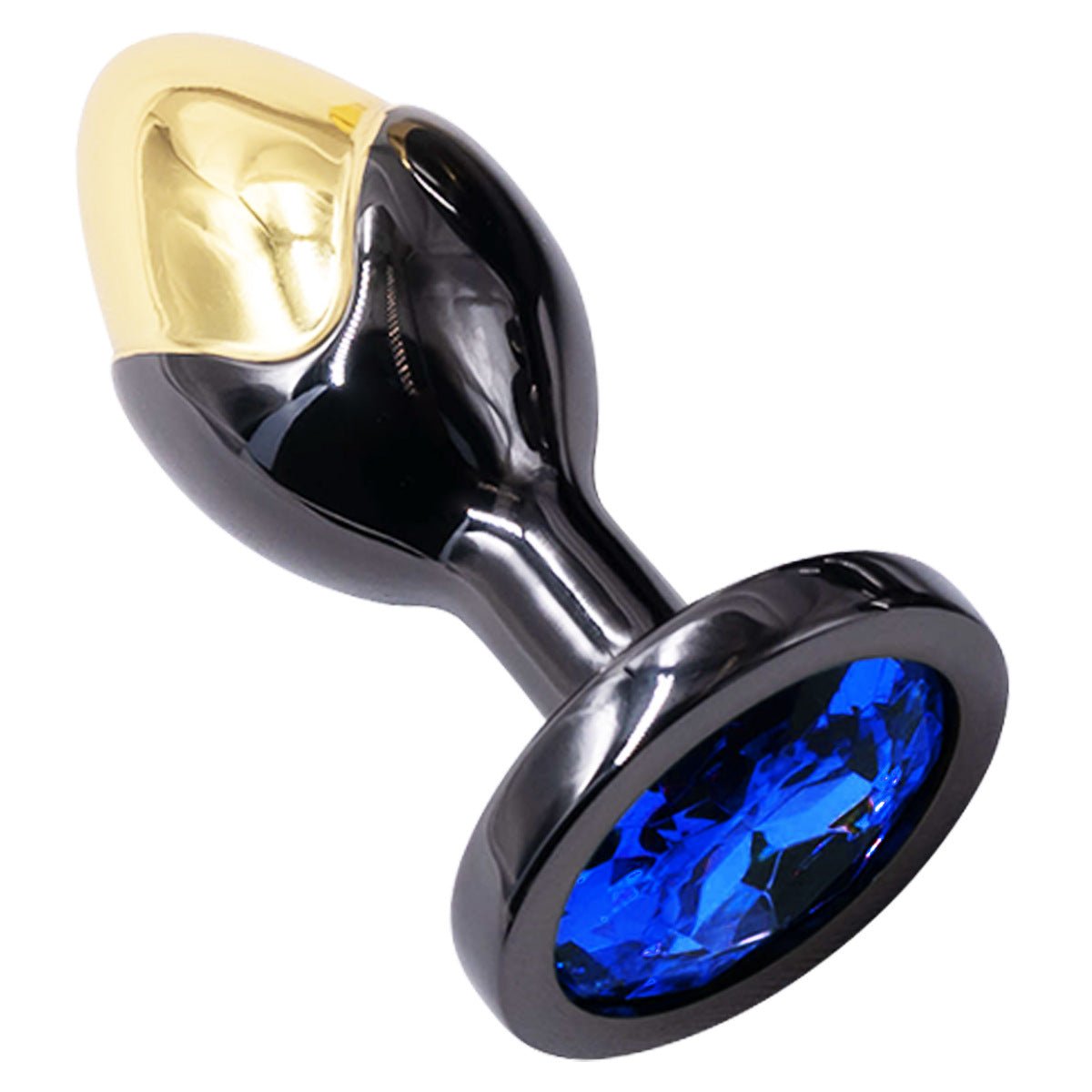 Gold gemstone base with threaded metal butt plug, blue gemstone base shown.