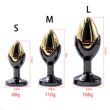 Gold gemstone base with threaded metal butt plug size chart