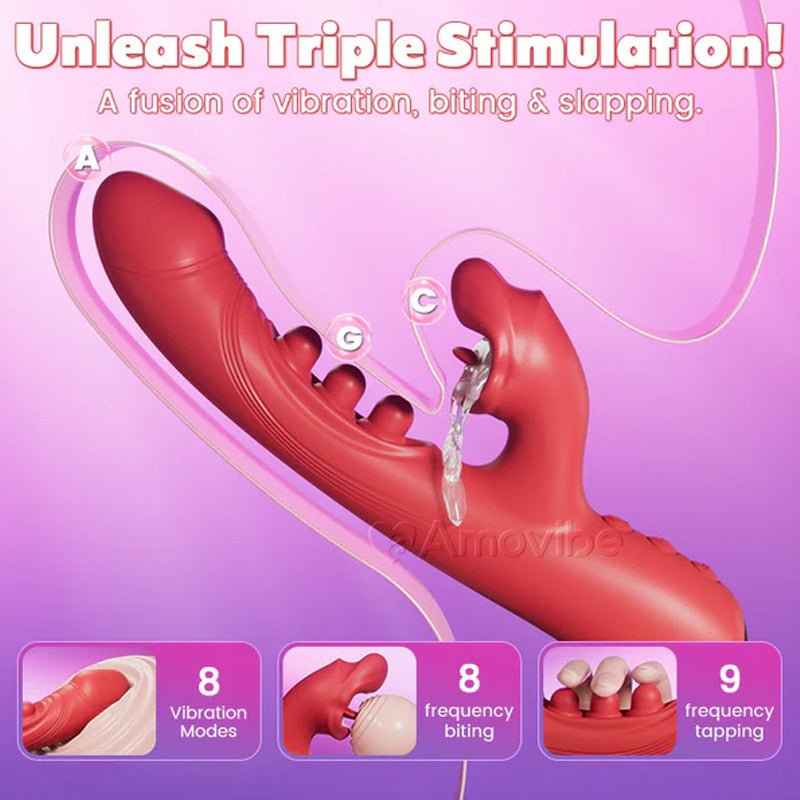 massage particles stimulate female sucking rabbit vibrator with vibration, suction, and tapping functions