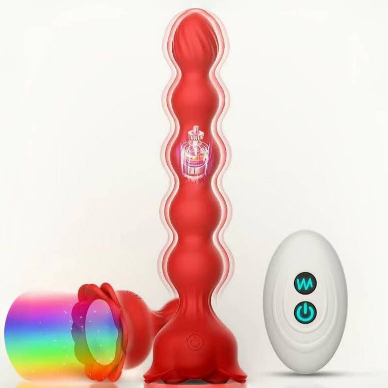 Multicolor LED Light Vibrating Beaded Silicone Anal Plug with Suction Base - Nightloom Sex Toy Shop