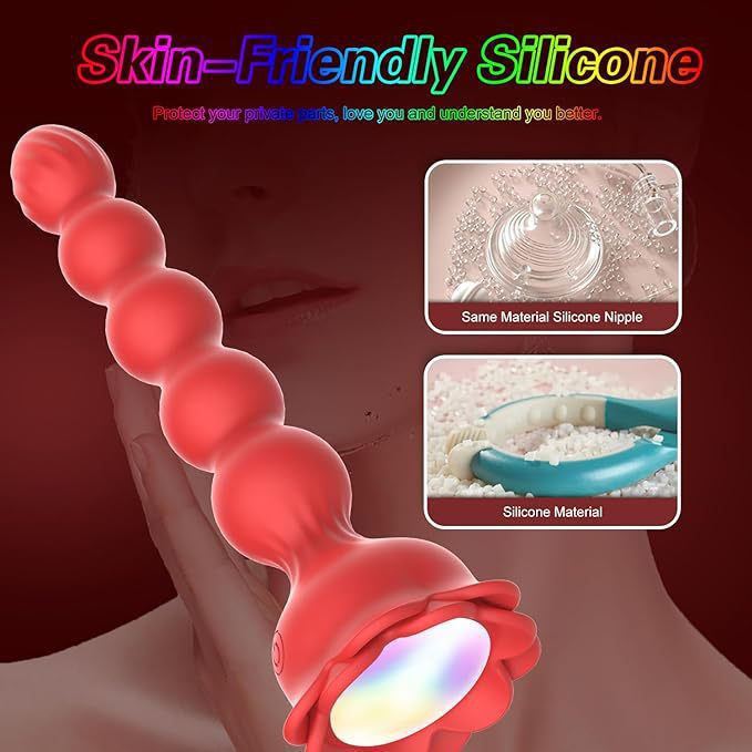 Multicolor LED Light Vibrating Beaded Silicone Anal Plug with Suction Base - Nightloom Sex Toy Shop