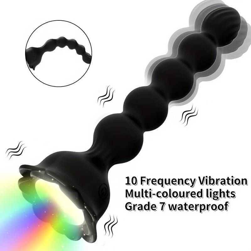 Multicolor LED Light Vibrating Beaded Silicone Anal Plug with Suction Base - Nightloom Sex Toy Shop