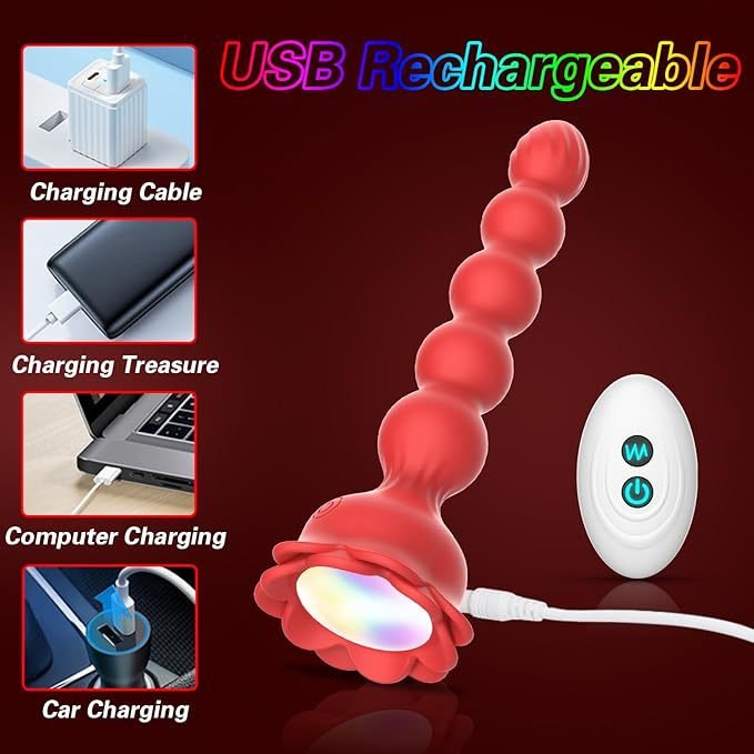 Multicolor LED Light Vibrating Beaded Silicone Anal Plug with Suction Base - Nightloom Sex Toy Shop