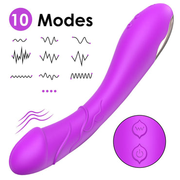 Purple realistic penis head female vibrator has 10 modes