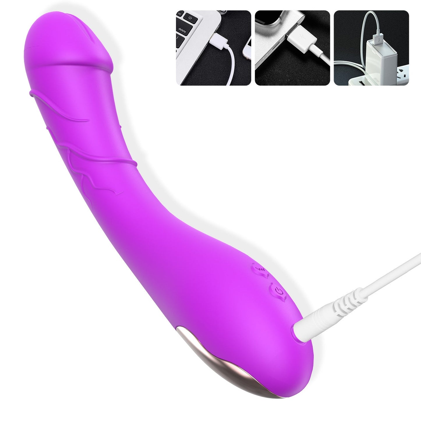 Purple realistic penis head female vibrator uses USB charging