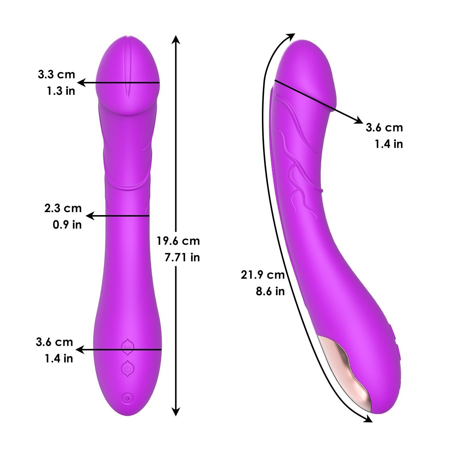 purple realistic penis head female vibrator size chart