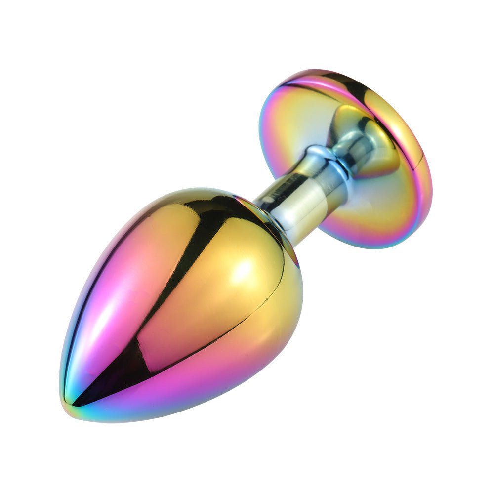 rainbow gemstone base metal butt plug