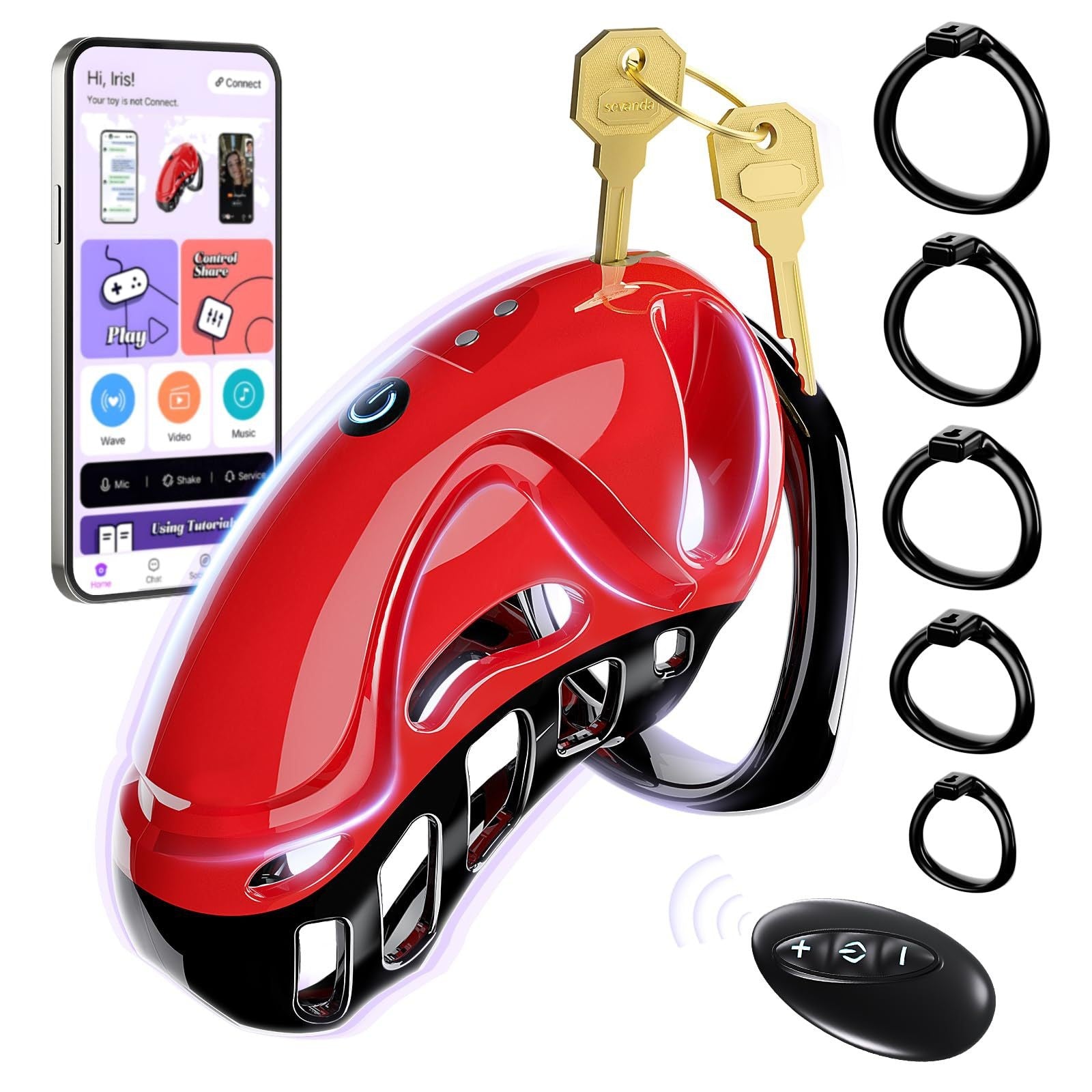 red app control vibrating male chastity cage
