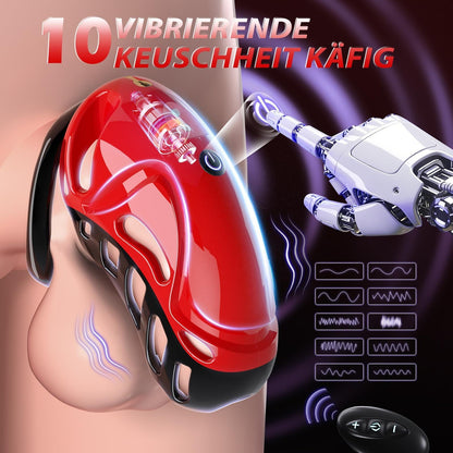 The red app controls the vibrating male chastity cage, which has 10 vibration frequencies