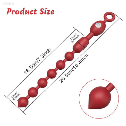 red beaded electric butt plug with safety pull ring size chart
