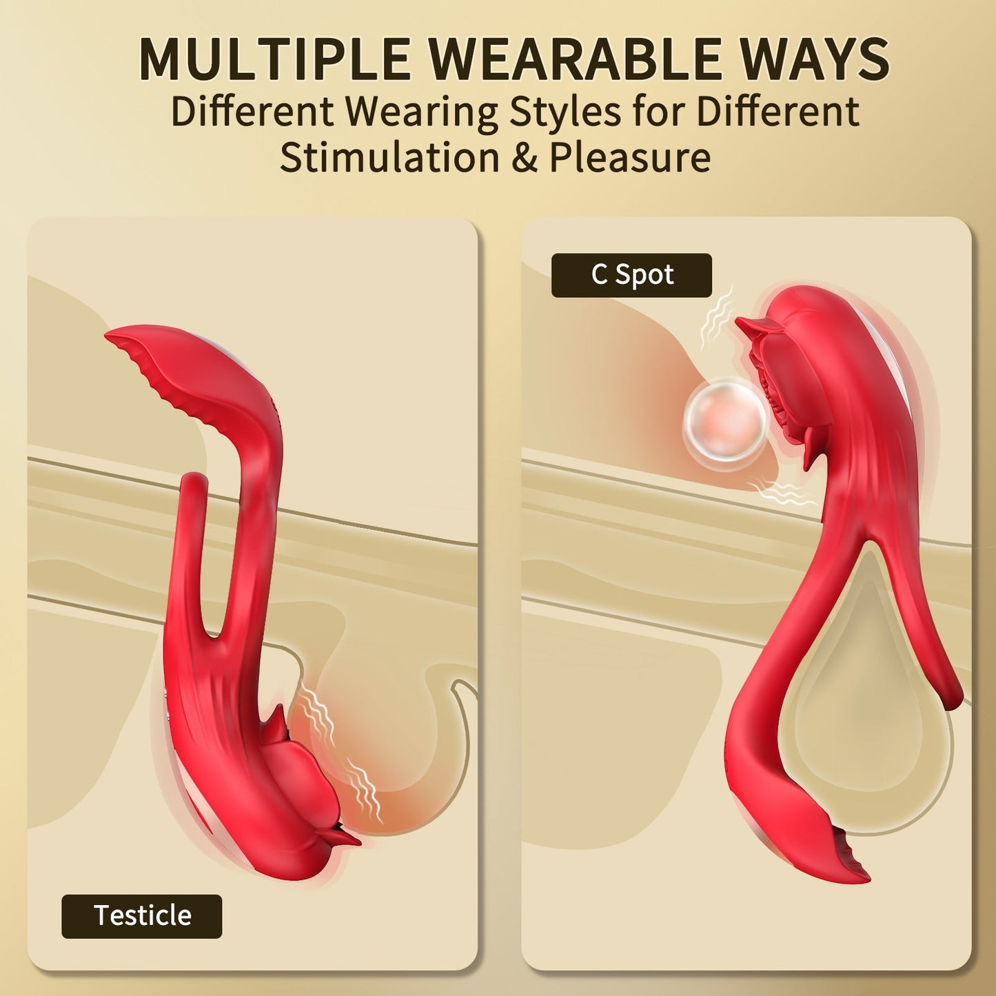 red rose electric male prostate stimulator with penis ring has multiple wearing options