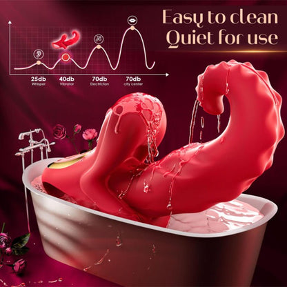The S-shaped red curved tongue female vibrator features a waterproof and low-noise design