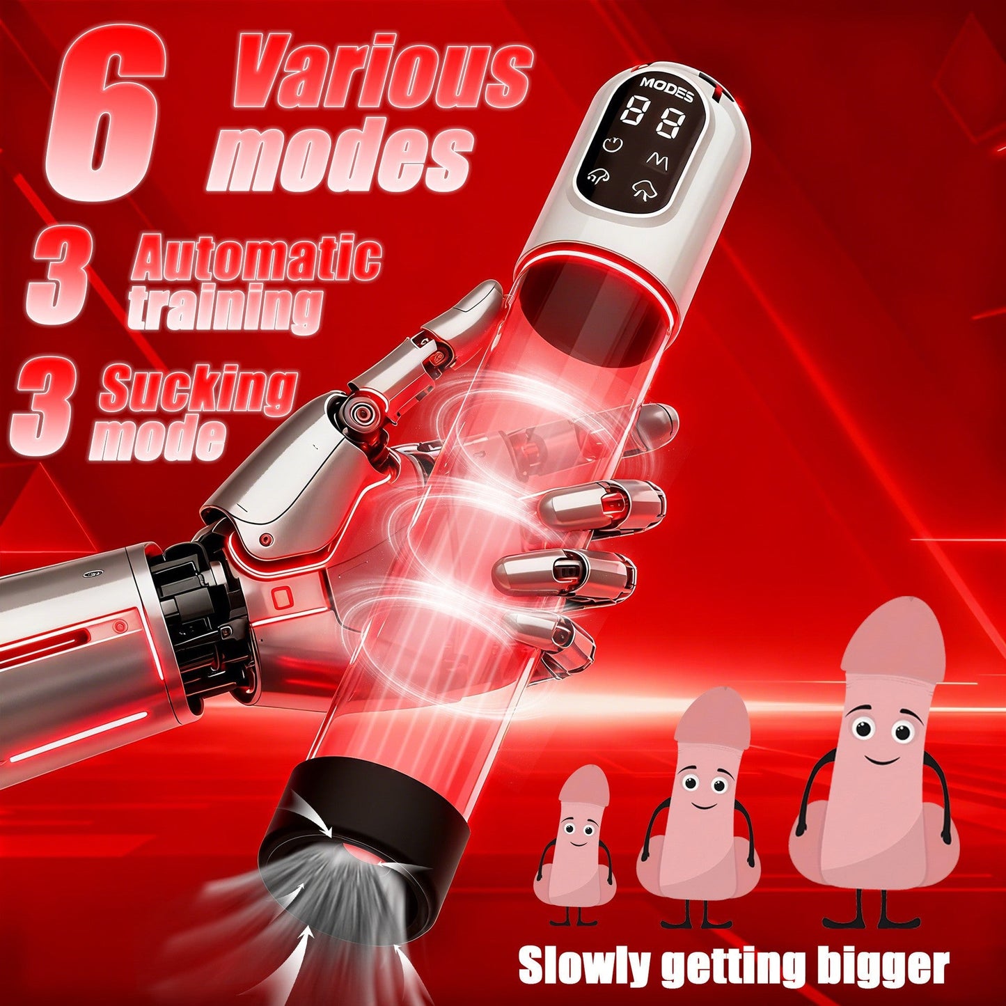 The white handheld electric multifunctional male masturbator has 6 different modes