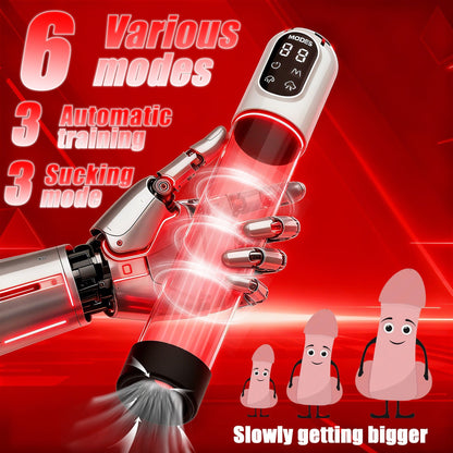 The white handheld electric multifunctional male masturbator has 6 different modes